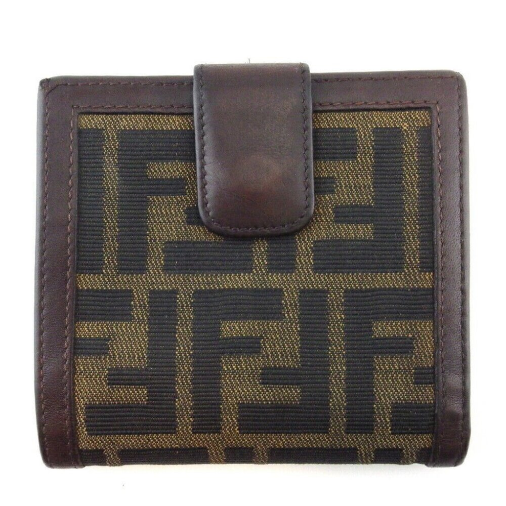 FENDI Gamaguchi Wallet Zukka Beige Canvas x Leather Authentic